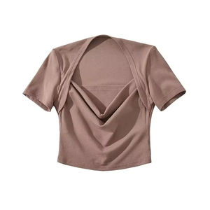 Camiseta Corta Unisex Asimétrica Cruzada de Manga Corta, Tejida en Spandex y Poliéster, Holgada, Transpirable y de Secado Rápido para Primavera/Verano - Product Image 2