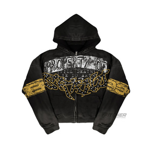 Sudadera unisex de algodón grueso, corte holgado, 500 g/m², con efecto desgastado y lavado ácido, estilo streetwear. - Product Image 3