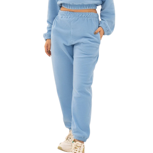 <b>Women</b> Fleece Cropped Crew Neck Sweatshirt Tracksuit Set <b>Cuffed</b> Jogger <b>Trousers</b> Casual Winter Two Piece Lounge Outfit - Product Image 2