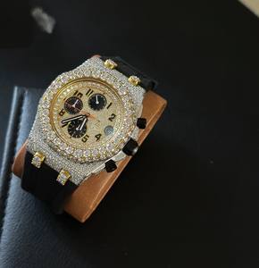 Reloj de Pulsera de Lujo para Hombre, Dos Tonos, con Diamantes Moissanite, Correa de Caucho Roja y Negra, Fecha, Edición Limitada, Analógico - Product Image 4