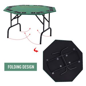Mesa de Póker Octogonal Plegable de Fieltro Verde para 8 Personas con Portavasos para Juegos de Blackjack - Product Image 5