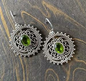 Vintage Handmade Peridot gemstone sterling <b>silver</b> filigree style <b>dangle</b> drop <b>earrings</b> <b>silver</b> jewelry manufacturer and supplier - Product Image 2