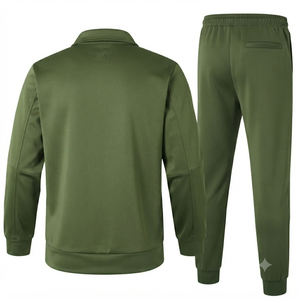 Conjunto Deportivo Premium para Hombre, Color Verde Claro, con Cierre, Mezcla de Algodón y Felpa, Tejido de Invierno, Cuello Alto, Corte Holgado - Product Image 2