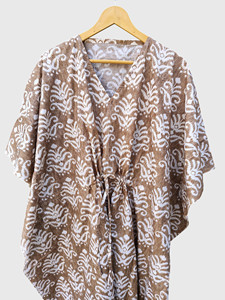 Kimono de mujer con estampado floral marrón, cuello en V, con lazo frontal, largo, para la playa, túnica para vacaciones de verano - Product Image 6
