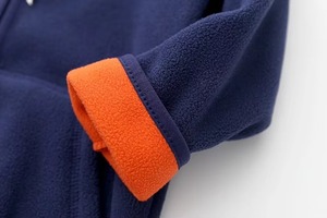 Custom Kids Double Layer Polar Fleece <b>Jacket</b> Navy Blue Orange Stand Collar Full Zip Up Children Outdoor Warm Soft Coat - Product Image 2