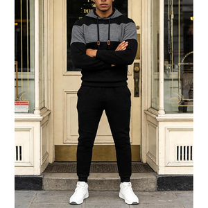 Men's Hooded Waffle <b>Knit</b> Thermal Tracksuit <b>Set</b> Color Blocking Casual Winter Wear - Product Image 5