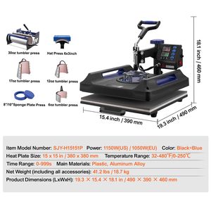 Pressa Termica Digitale 8 in 1 da 15 x 15 Pollici, Pressa per Tumbler da 30 oz, Girevole a 360 Gradi per T-Shirt - Product Image 4