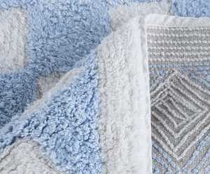 Tapis de bain classique en coton, rectangulaire, motif géométrique losanges, bleu et blanc, absorbant, tricoté - Product Image 2