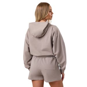 Women's Solid Cropped Full Zip Hoodie <b>Shorts</b> Set Regular Fit Casual Eco-Friendly Quick Dry <b>Lounge</b> Wear Athleisure Activewear - Product Image 2
