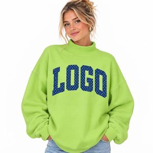 Sudadera Amarilla Extra Grande para Mujer con Ribete de Puntos Azules, Estampado de Letras Personalizado, Cuello Redondo, Manga Larga, Tejido de Algodón - Product Image 3