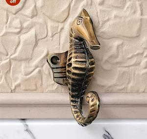 Seahorse Wall Hook Brass Coastal Decor Antique Finish Handmade Metal Hanging Hook <b>Small</b> 18-24 Inch Home Decoration - Product Image 4