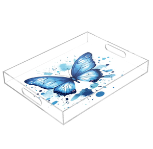 Bandeja de servir transparente de acrílico con diseño de mariposa para exhibir dulces y chocolates en el Día del Niño, con asa recortada, a tu alcance económico. - Product Image 1