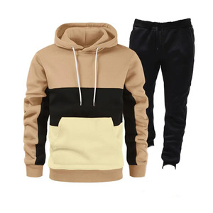 Ensemble de survêtement à capuche pour homme avec blocs de couleur, sweat-shirt décontracté à manches longues avec poches latérales, idéal pour l'automne - Product Image 1