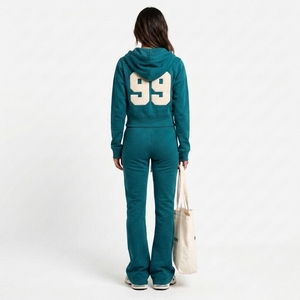 Conjunto Deportivo de Dos Piezas con Sudadera con Cierre para Mujer, Ligero, Ecológico, Transpirable, de Felpa de Algodón de 280g, Resistente al Viento, Estilo Urbano - Product Image 3
