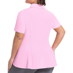 Polo tricoté respirant pour femme grande taille, à manches courtes, coupe trapèze, ourlet évasé, OEM, personnalisable en gros - Product Image 2