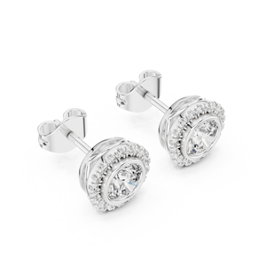 exquisite bezel halo round cut diamond <b>stud</b> <b>earrings</b> in solid gold handcrafted luxury <b>fine</b> jewelry for women brides and gift - Product Image 4