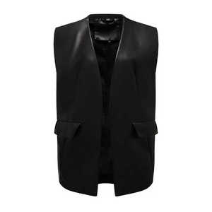 <b>Men's</b> <b>Black</b> PU Leather <b>Vest</b> Collarless Formal Wear Autumn Solid Color Pockets Zipro Industries 2026 Sleeveless Waistcoat Premium - Product Image 3