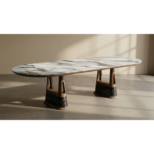 Custom Luxury <b>Marble</b> Table Natural Stone Table Calacatta Violet <b>Marble</b> <b>Top</b> Walnut Wood Legs Modern Furniture OEM Supplier PISANO - Product Image 1