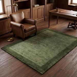 Alfombra de Lana Anudada a Mano con Borde Floral Sólido, Estilo Clásico para Sala de Estar, Dormitorio, Oficina, Decoración del Hogar - Product Image 5