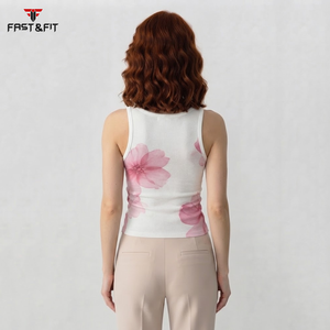 2027 Collection Summer <b>Women</b> Running Gym Fitness Sports Yoga <b>Knitted</b> Printed <b>Tank</b> <b>Tops</b> 100% Cotton Front Breathable Quick Dry - Product Image 2