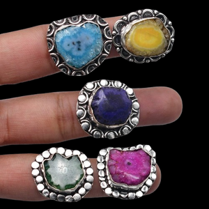 Lot en gros de 100 à 1000 bagues vintage en laiton, quartz solaire, plaqué argent 925, pierres précieuses, pour femmes, assortiment - Product Image 2