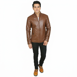Veste en cuir d'agneau pour homme, style streetwear, hiver, qualité supérieure, avec impression de logo personnalisée et col montant. - Product Image 6