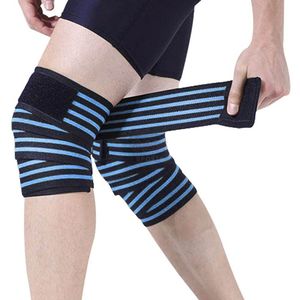 Bandas Elásticas Profesionales para Soporte de Rodilla en Sentadillas, Entrenamiento de Powerlifting, Azules a Rayas, Envolturas de Rodilla para Levantamiento de Pesas, de Goma Natural y PVC - Product Image 1