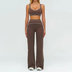 Women Yoga Set Seamless High Waist <b>Flare</b> <b>Leggings</b> and Sports Bra Two Piece Workout Gym Fitness Athletic Apparel Outfit - Product Image 3