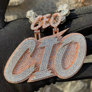 Pendentif de luxe en moissanite VVS, style hip-hop, entièrement serti, avec lettre personnalisée en argent 925, pendentif moissanite personnalisé hip-hop - Product Image 3