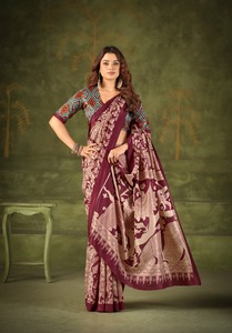 <b>Indian</b> Traditional Casual Saree Kalamkari Print Tussar Silk Fabric Recycled Materials for Daily Wear Women Comfortable Fancy - Product Image 2