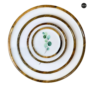 Acacia Wood Handmade Serving <b>Bowl</b> Set with Enamel Printed Design-Eco-Friendly Wedding & Party Pasta <b>Snack</b> <b>Bowls</b> - Product Image 1