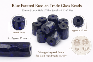 Cuentas de Vidrio Rusas Facetadas Azules de 25 mm con Orificio Grande para Joyería Tribal, Diseños de Estilo Nativo, Uso Artesanal, Embalaje en Caja, Conífera - Product Image 6
