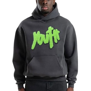 Sweat à capuche brodé en coton imprimé vintage à l'acide Logo personnalisé hommes sweats à capuche décontractés personnalisés fermeture éclair complète utilisation thermique - Product Image 1