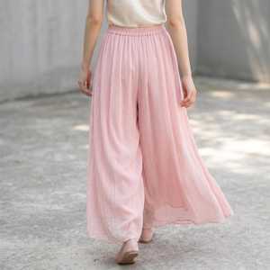 Pantalones anchos de gasa blanca para mujer, cintura alta, longitud completa, corte holgado, estilo bohemio, pantalones de verano con cintura elástica, color sólido - Product Image 4