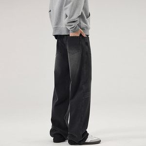 Vaqueros de mezclilla encerada de pierna ancha para hombre, talla grande, corte holgado, cintura media, color liso, casual, con cierre de botón, tela tejida - Product Image 6