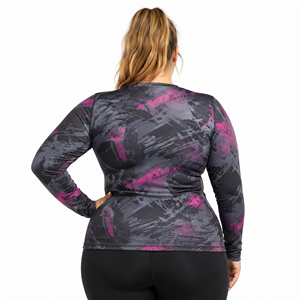 OEM Custom Plus Size Sublimated <b>Compression</b> T Shirt <b>Women's</b> Long Sleeve Rash Guard Tee 230 GSM Polyester Ladies Slim Fit T-Shirt - Product Image 3