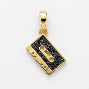 Collar de Moda Vintage con Colgante de Cinta de Cassette Retro Personalizada en Oro Sólido de 10k con Diamantes Moissanite, Unisex - Product Image 1