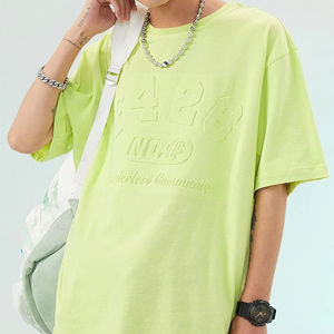 Camisetas de Verano Holgadas y Personalizadas con Estampado en Relieve para Hombre, 100% Algodón, Estilo Urbano, Hombros Caídos, Camiseta Casual 2026 - Product Image 1