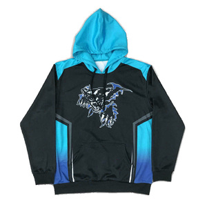 Sweat-shirt à capuche unisexe noir et bleu, imprimé par transfert thermique, avec poche, coupe classique, vêtement décontracté, saison hiver, 100% polyester - Product Image 2