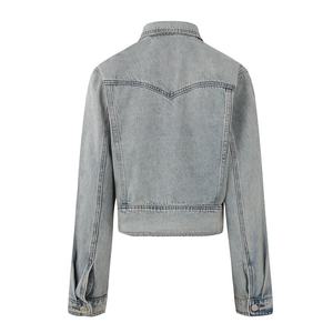 Custom Blue Denim Cropped <b>Jacket</b> With <b>Rhinestone</b> Tassel Fringe Button Front Women's Casual Vintage Style Spring Denim <b>Jacket</b> - Product Image 2