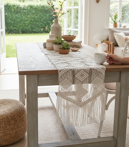 Handmade Eco-Friendly Durable Macrame <b>Table</b> <b>Runner</b> Custom Size and Design Natural Cotton Boho Style <b>Table</b> <b>Runners</b> with Tassels - Product Image 6