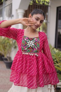 Pink Embroidered <b>Top</b> With Cream Lehenga Choli Traditional <b>Indian</b> Wedding Wear For Women Loose Fit Floor Length - Product Image 5