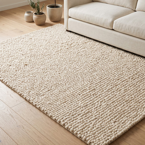 Tapis décoratif en laine tissée à la main, à boucles épaisses, texturé, fait main, antidérapant, moderne, pour salon, chambre, décoration intérieure - Product Image 5