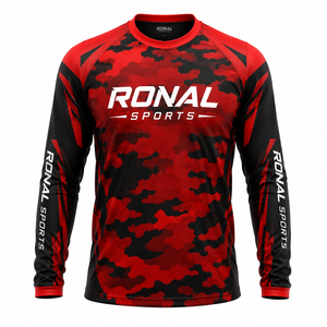 RONAL SPORTS Jersey Unisex de Manga Larga, Rojo y Negro, Camuflaje, Transpirable, Talla Grande, de Secado Rápido, para Motociclismo - Product Image 1