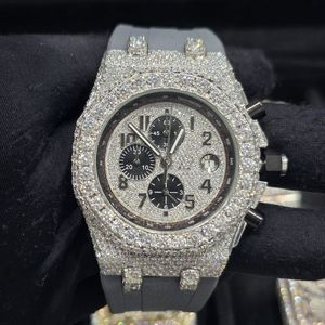 Nuevo Reloj de Pulsera Mecánico de Moda para Hombre, Colección Fancy Diamond, con Incrustaciones de Diamantes Redondos de Moissanita, Multifunciones, Correa de Goma Azul - Product Image 1