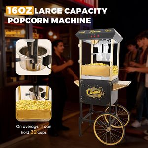 Machine à Popcorn Commerciale avec Chariot, Cuve de 16 Oz, Style Cinéma, Or et Noir - Product Image 5