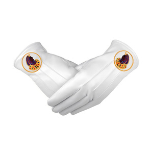 Guantes de Cuero Blancos DOI con Parche Bordado Redondo, Regalia Ceremonial Premium - Product Image 1