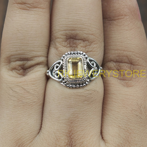 Bague en argent sterling 925 avec pierre précieuse citrine naturelle, faite à la main, style vintage bohème, bague statement, coupe coussin, bijoux en cristal jaune pour femme - Product Image 4