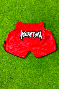 Shorts de boxe Muay Thai pour hommes rouges, taille haute élastique, satin brodé, séchage rapide, entraînement de combat, logo personnalisé, vêtements MMA - Product Image 6