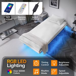 Base letto a piattaforma flottante in metallo nera da 14 pollici, misura Twin, con striscia LED integrata e presa di corrente, per casa, ufficio o sala da pranzo - Product Image 5
